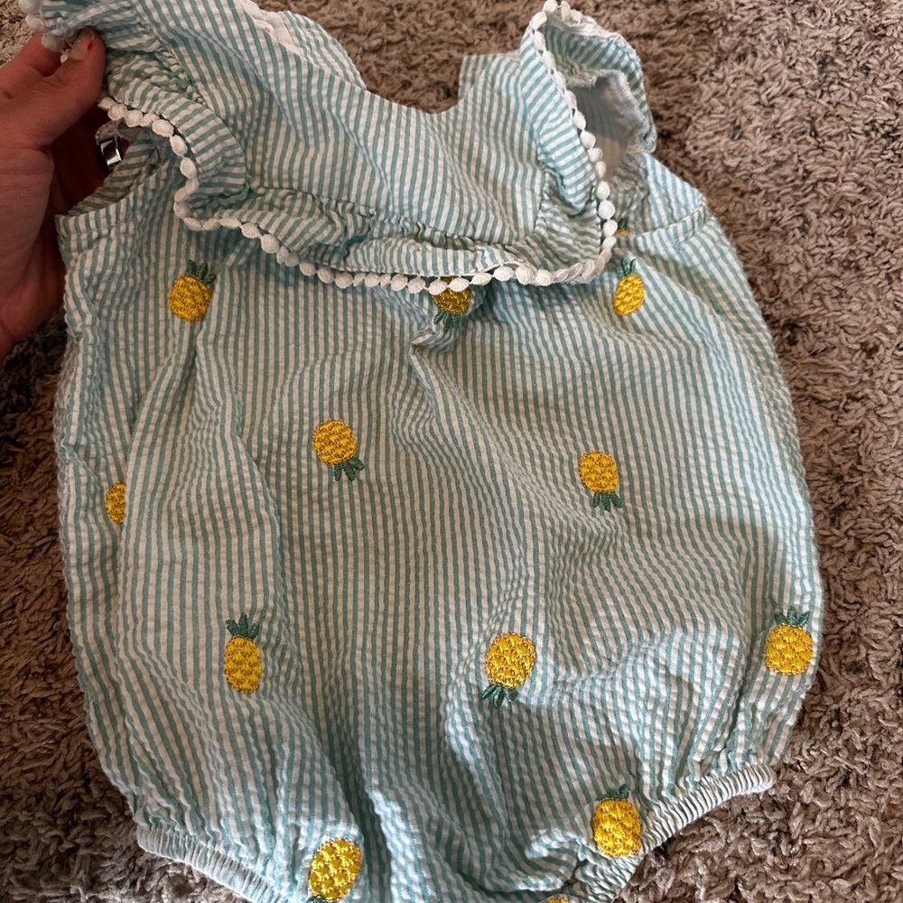 Striped Baby Romper with Pineapple Embroidery